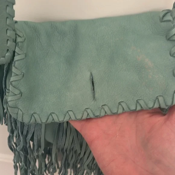 POLO RALPH LAUREN blue BOHO FRINGE LEATHER FESTIVAL CROSSBODY BAG - Picture 5 of 9